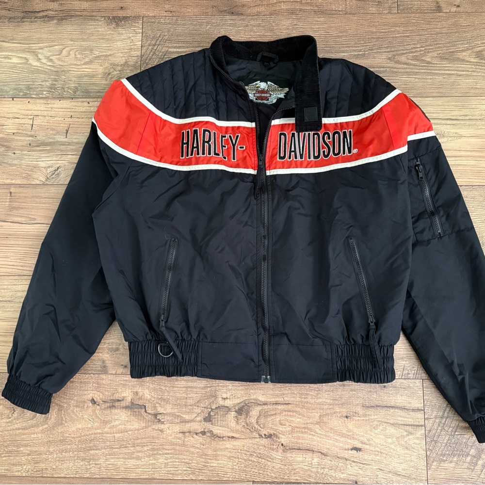 Harley-Davidson Men's Black and Red Bomber Jacket
